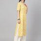 Janasya Women's Yellow Cambric Cotton Printed Casual Straight Kurta | Swadesiicart