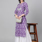 Janasya Women's Purple Cotton Batik Printed Casual Straight Kurta | Swadesiicart