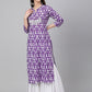 Janasya Women's Purple Cotton Batik Printed Casual Straight Kurta | Swadesiicart