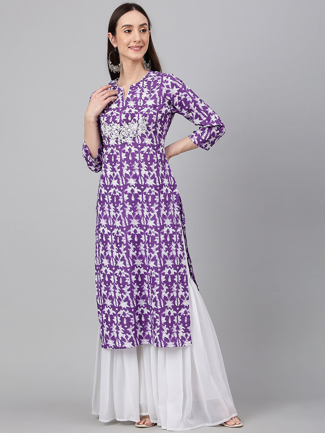 Janasya Women's Purple Cotton Batik Printed Casual Straight Kurta | Swadesiicart