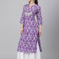 Janasya Women's Purple Cotton Batik Printed Casual Straight Kurta | Swadesiicart