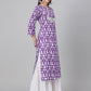 Janasya Women's Purple Cotton Batik Printed Casual Straight Kurta | Swadesiicart