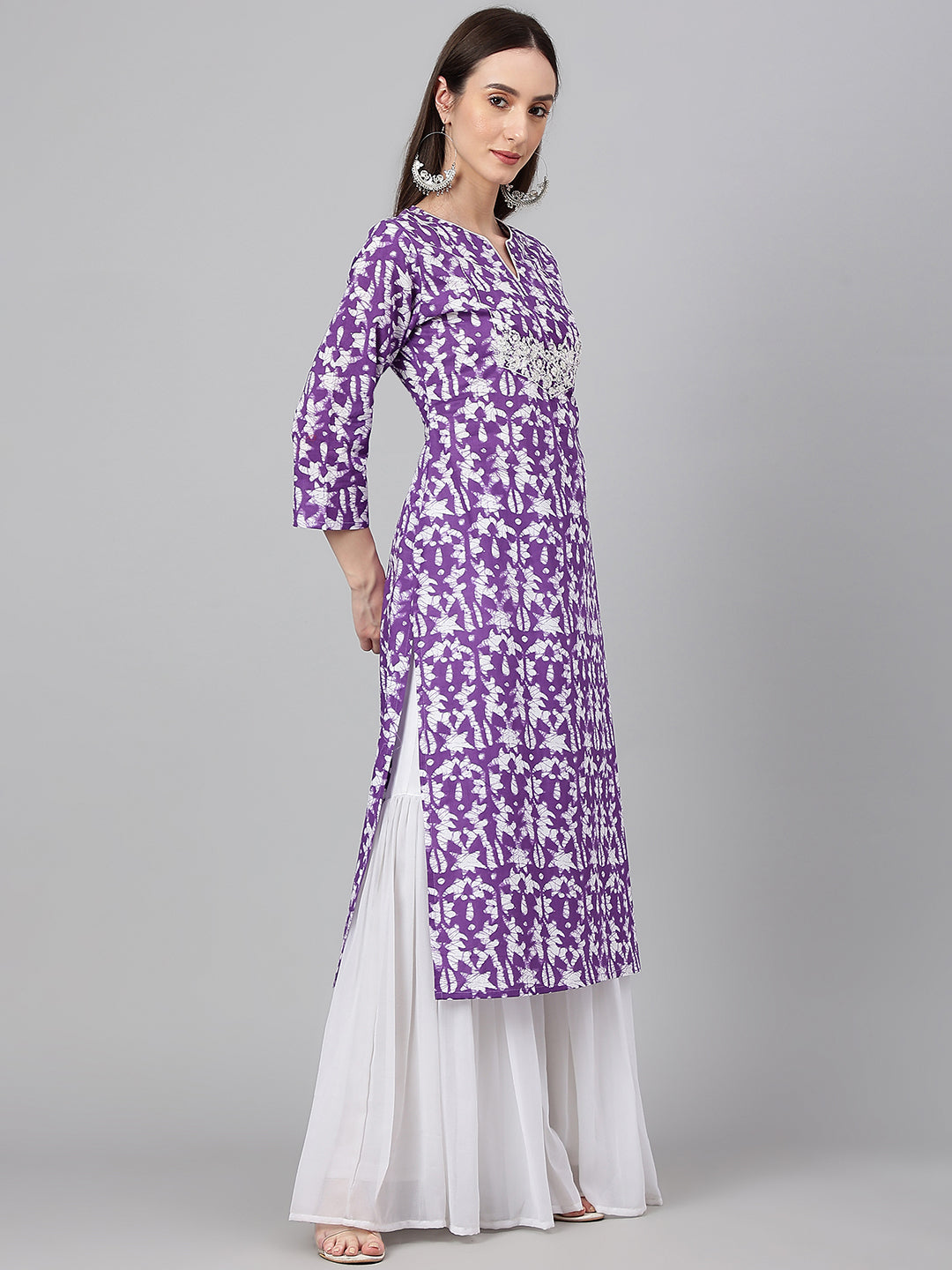 Janasya Women's Purple Cotton Batik Printed Casual Straight Kurta | Swadesiicart