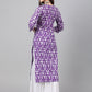 Janasya Women's Purple Cotton Batik Printed Casual Straight Kurta | Swadesiicart