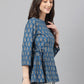 Janasya Women's Teal Cotton Floral Print Flared Top | Swadesiicart