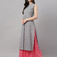Janasya Women's Aqua Blue Cotton Botanical Printed Casual Straight Kurta | Swadesiicart