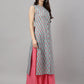 Janasya Women's Aqua Blue Cotton Botanical Printed Casual Straight Kurta | Swadesiicart