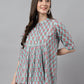 Janasya Women's Aqua Blue Cotton Floral Print A-Line Top | Swadesiicart