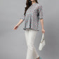 Janasya Women's Aqua Blue Cotton Floral Print A-Line Top | Swadesiicart