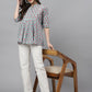 Janasya Women's Aqua Blue Cotton Floral Print A-Line Top | Swadesiicart