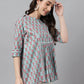 Janasya Women's Aqua Blue Cotton Floral Print A-Line Top | Swadesiicart