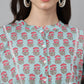 Janasya Women's Aqua Blue Cotton Floral Print A-Line Top | Swadesiicart