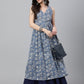 Janasya Women's Blue Cotton Floral Printed Casual Flared Kurta - Swadesiicart