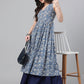 Janasya Women's Blue Cotton Floral Printed Casual Flared Kurta - Swadesiicart