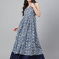 Janasya Women's Blue Cotton Floral Printed Casual Flared Kurta - Swadesiicart