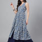 Janasya Women's Blue Cotton Floral Printed Casual Flared Kurta - Swadesiicart