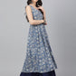 Janasya Women's Blue Cotton Floral Printed Casual Flared Kurta - Swadesiicart
