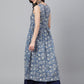 Janasya Women's Blue Cotton Floral Printed Casual Flared Kurta - Swadesiicart