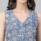 Janasya Women's Blue Cotton Floral Printed Casual Flared Kurta - Swadesiicart