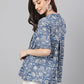 Janasya Women's Blue Cotton Floral Print Flared Top | Swadesiicart