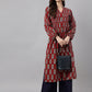 Janasya Women's Maroon Cotton Floral Printed Casual Flared Kurta - Swadesiicart