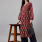 Janasya Women's Maroon Cotton Floral Printed Casual Flared Kurta - Swadesiicart