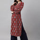 Janasya Women's Maroon Cotton Floral Printed Casual Flared Kurta - Swadesiicart