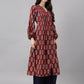 Janasya Women's Maroon Cotton Floral Printed Casual Flared Kurta - Swadesiicart