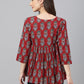 Janasya Women's Maroon Cotton Floral Block Print Flared Top | Swadesiicart