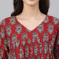 Janasya Women's Maroon Cotton Floral Block Print Flared Top | Swadesiicart