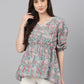 Janasya Women's Aqua Blue Cotton Floral Print Peplum Top | Swadesiicart