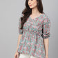 Janasya Women's Aqua Blue Cotton Floral Print Peplum Top | Swadesiicart