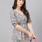 Janasya Women's Aqua Blue Cotton Floral Print Peplum Top | Swadesiicart