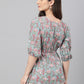 Janasya Women's Aqua Blue Cotton Floral Print Peplum Top | Swadesiicart