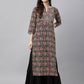 Janasya Women's Black Cotton Paisley Printed Casual Straight Kurta | Swadesiicart
