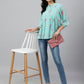 Janasya Women's Sea Green Dobby Georgette Floral Print Flared Top | Swadesiicart