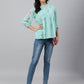 Janasya Women's Sea Green Dobby Georgette Floral Print Flared Top | Swadesiicart
