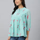 Janasya Women's Sea Green Dobby Georgette Floral Print Flared Top | Swadesiicart