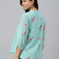 Janasya Women's Sea Green Dobby Georgette Floral Print Flared Top | Swadesiicart
