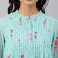 Janasya Women's Sea Green Dobby Georgette Floral Print Flared Top | Swadesiicart