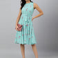 Janasya Women's Sea Green Dobby Georgette Floral Printed Tiered Western Dress | Swadesiicart