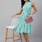 Janasya Women's Sea Green Dobby Georgette Floral Printed Tiered Western Dress | Swadesiicart