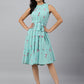 Janasya Women's Sea Green Dobby Georgette Floral Printed Tiered Western Dress | Swadesiicart