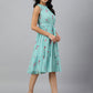 Janasya Women's Sea Green Dobby Georgette Floral Printed Tiered Western Dress | Swadesiicart