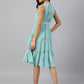 Janasya Women's Sea Green Dobby Georgette Floral Printed Tiered Western Dress | Swadesiicart