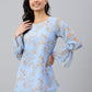 Janasya Women's Sky Blue Dobby Georgette Digital Print A-Line Top | Swadesiicart