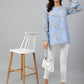 Janasya Women's Sky Blue Dobby Georgette Digital Print A-Line Top | Swadesiicart