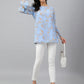 Janasya Women's Sky Blue Dobby Georgette Digital Print A-Line Top | Swadesiicart