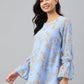 Janasya Women's Sky Blue Dobby Georgette Digital Print A-Line Top | Swadesiicart