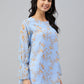 Janasya Women's Sky Blue Dobby Georgette Digital Print A-Line Top | Swadesiicart